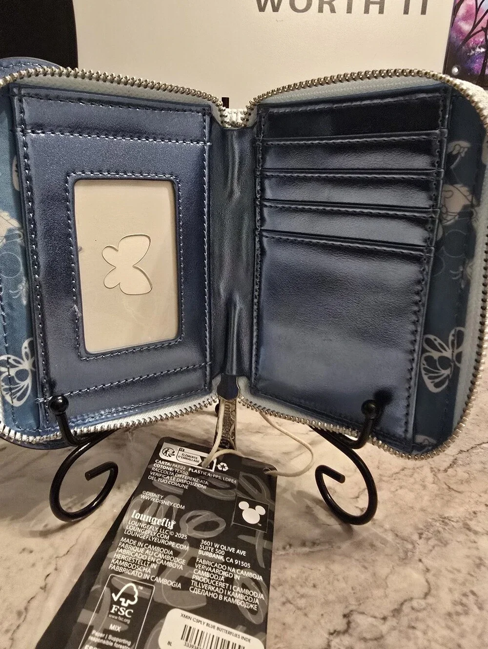 Disney x Loungefly Minnie Mouse Wallet with Iridescent Blue Bow and Ears - Picture 3 of 3